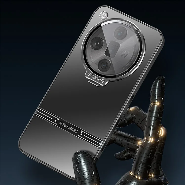 Funda de teléfono para Oppo Find X7 5G PC+TPU Cubierta con película para lente Mate Soporte plegable - Negro