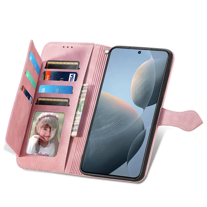 Pour Xiaomi Redmi K70E 5G / Poco X6 Pro 5G Étui en cuir Flip Phone Case Wallet Stand Zipper Design - Rose
