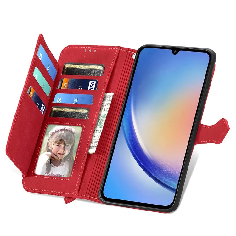 Per Samsung Galaxy A15 4G / A15 5G Custodia Fiore Stampato Anti-Drop Flip Phone Cover in Pelle - Rosso
