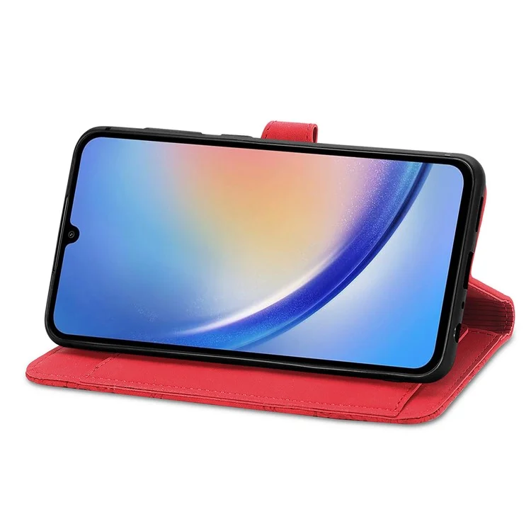 Per Samsung Galaxy A15 4G / A15 5G Custodia Fiore Stampato Anti-Drop Flip Phone Cover in Pelle - Rosso