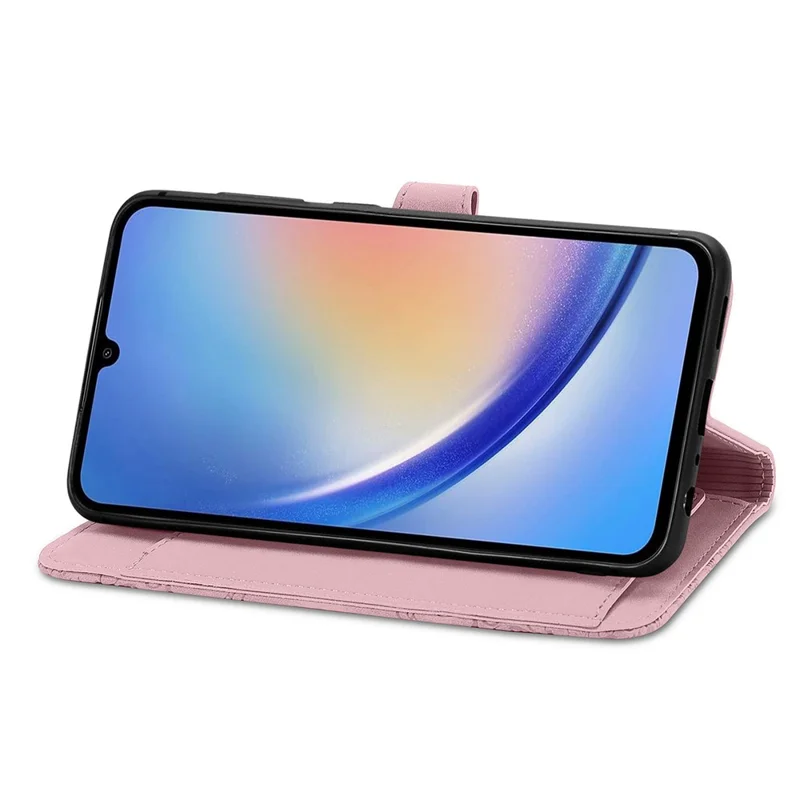 For Samsung Galaxy A15 4G / A15 5G Zipper Wallet Case with Strap Flower Imprint PU Leather Phone Cover - Pink