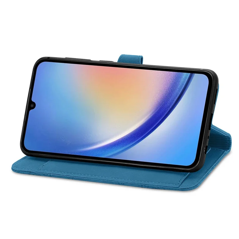 For Samsung Galaxy A15 4G / A15 5G Zipper Wallet Case with Strap Flower Imprint PU Leather Phone Cover - Blue