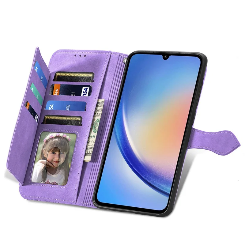 Pour Samsung Galaxy A15 4G / A15 5G Étui Fleur Imprimée Anti-Drop Cuir Rabat Couverture Téléphone - Violet Clair