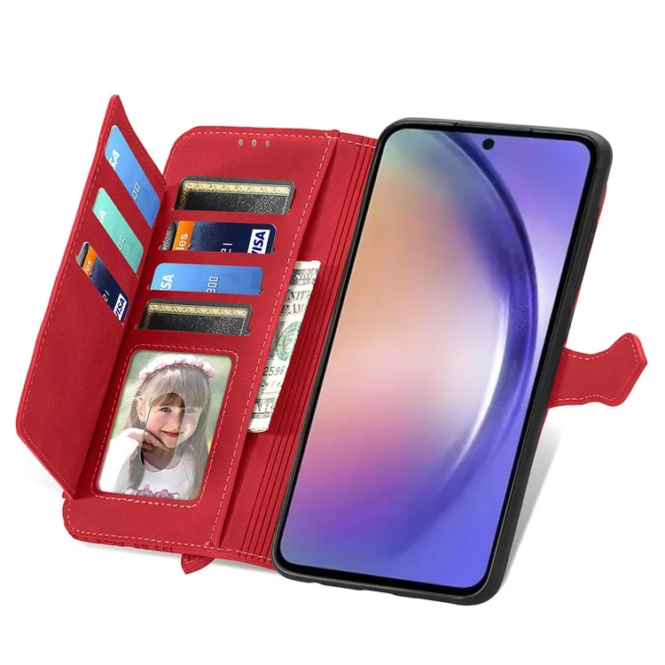 Para el caso del Samsung Galaxy A35 5G PU Leather Stand Zipper Pocket Phone Cover con Muñequera - Rojo