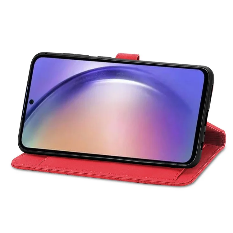 Para el caso del Samsung Galaxy A35 5G PU Leather Stand Zipper Pocket Phone Cover con Muñequera - Rojo