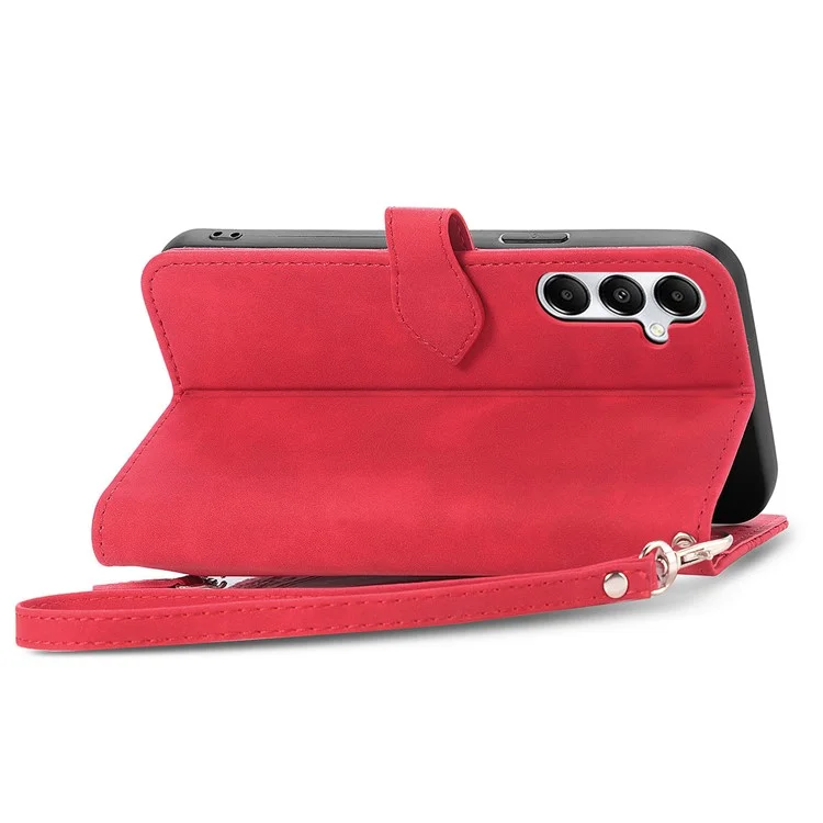 Para el caso del Samsung Galaxy A35 5G PU Leather Stand Zipper Pocket Phone Cover con Muñequera - Rojo