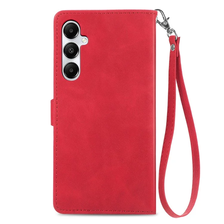 Para el caso del Samsung Galaxy A35 5G PU Leather Stand Zipper Pocket Phone Cover con Muñequera - Rojo