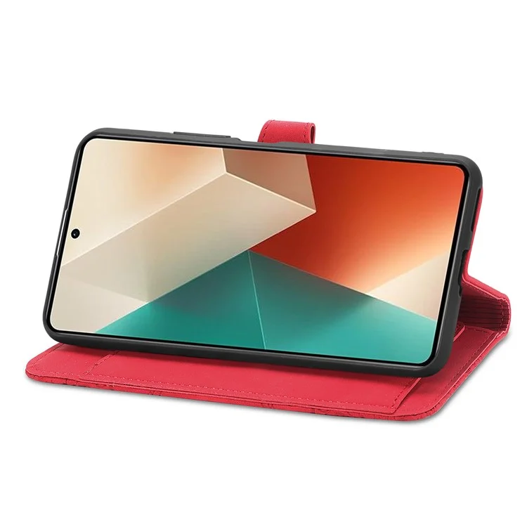 Para Xiaomi Redmi Note 13 5G Estuche de piel con cremallera y soporte, tapa abatible para teléfono - Rojo