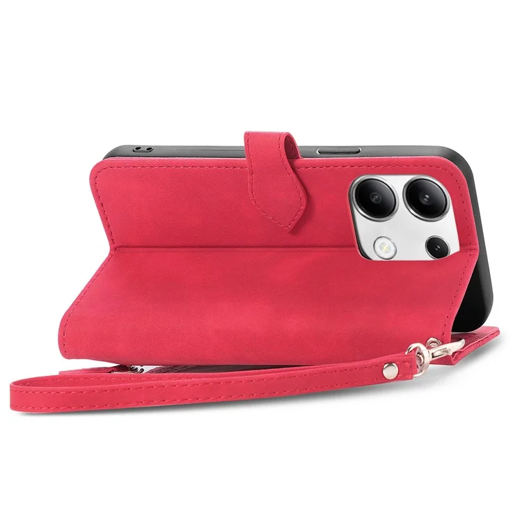 Para Xiaomi Redmi Note 13 5G Estuche de piel con cremallera y soporte, tapa abatible para teléfono - Rojo
