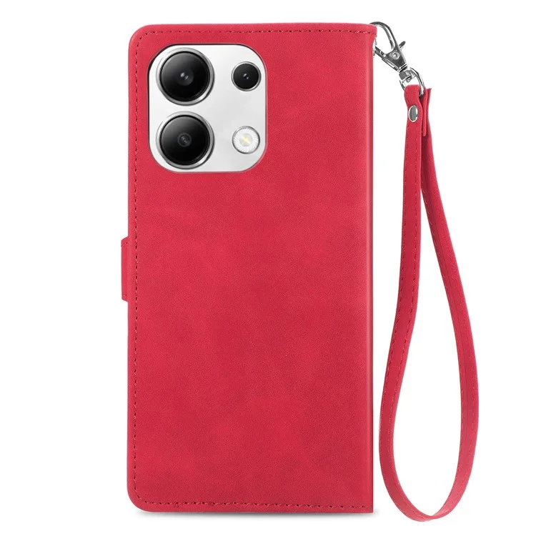 Para Xiaomi Redmi Note 13 5G Estuche de piel con cremallera y soporte, tapa abatible para teléfono - Rojo
