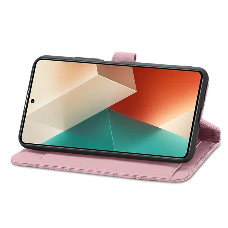 For Xiaomi Redmi Note 13 5G Zipper Wallet Case with Strap Flower Imprint PU Leather Phone Cover - Pink