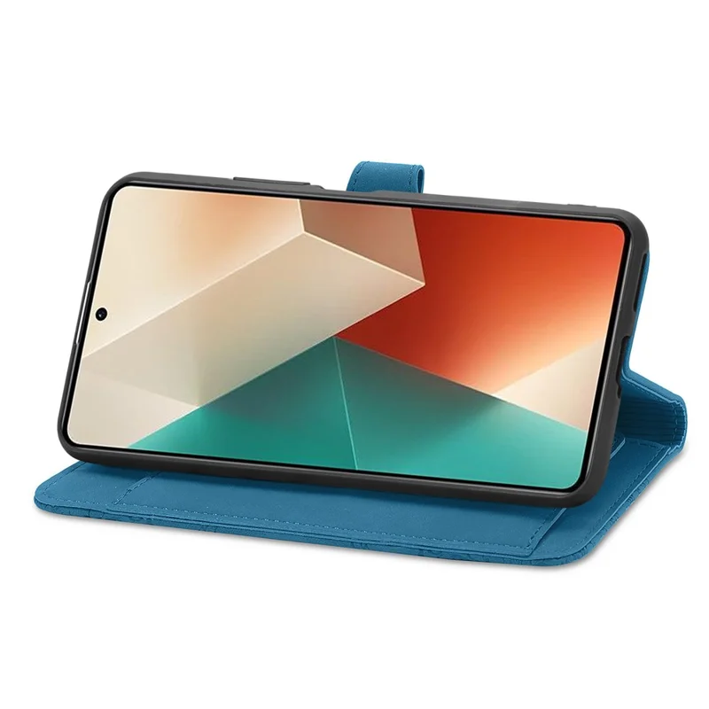 For Xiaomi Redmi Note 13 5G Zipper Wallet Case with Strap Flower Imprint PU Leather Phone Cover - Blue