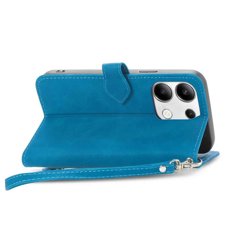 For Xiaomi Redmi Note 13 5G Zipper Wallet Case with Strap Flower Imprint PU Leather Phone Cover - Blue