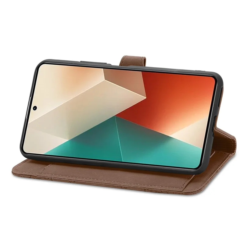 For Xiaomi Redmi Note 13 5G Zipper Wallet Case with Strap Flower Imprint PU Leather Phone Cover - Brown