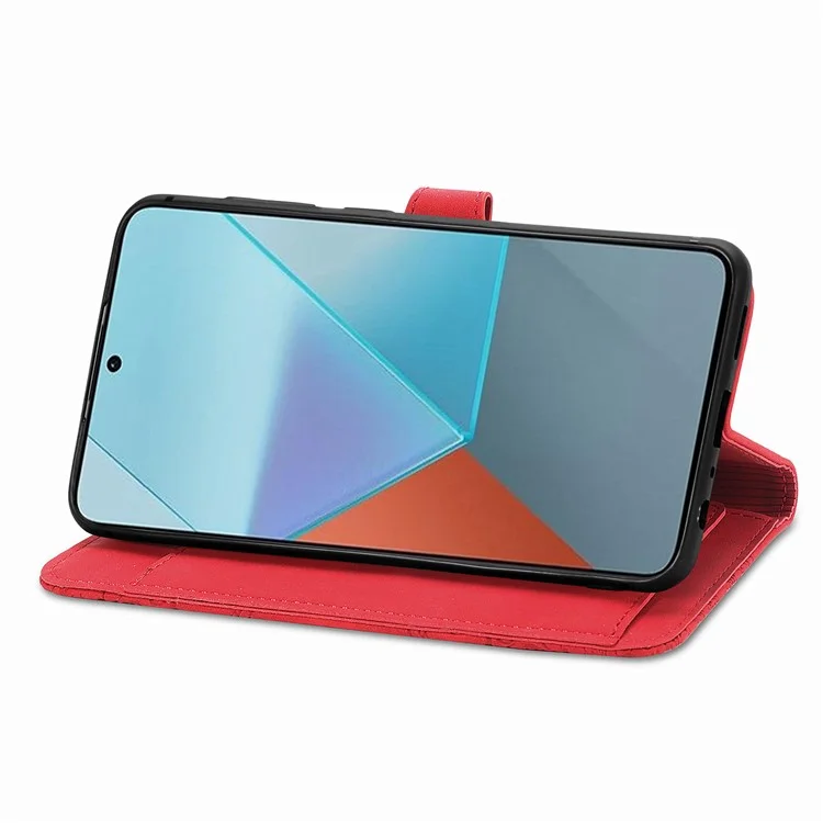 Para Xiaomi Redmi Note 13 Pro 5G / Poco X6 5G Funda Estampado Floral Bolso de Mano de Cuero PU Funda de Teléfono - Rojo