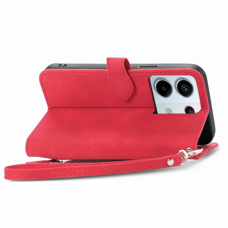 Para Xiaomi Redmi Note 13 Pro 5G / Poco X6 5G Funda Estampado Floral Bolso de Mano de Cuero PU Funda de Teléfono - Rojo