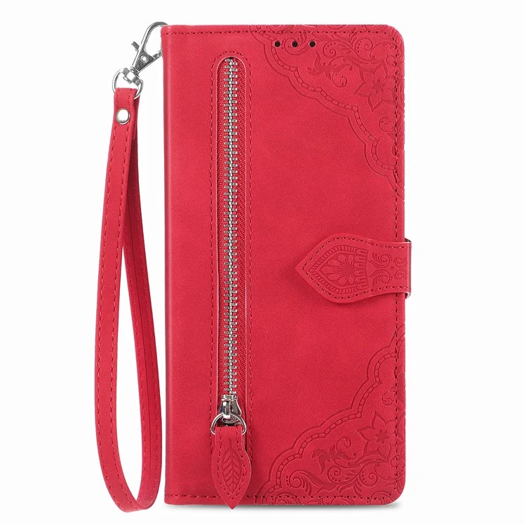 Para Xiaomi Redmi Note 13 Pro 5G / Poco X6 5G Funda Estampado Floral Bolso de Mano de Cuero PU Funda de Teléfono - Rojo
