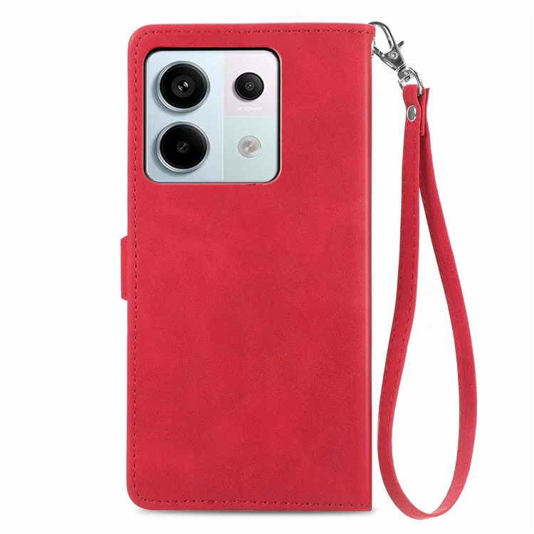 Para Xiaomi Redmi Note 13 Pro 5G / Poco X6 5G Funda Estampado Floral Bolso de Mano de Cuero PU Funda de Teléfono - Rojo