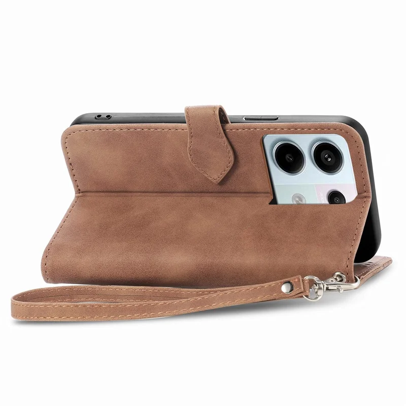 For Xiaomi Redmi Note 13 Pro 5G / Poco X6 5G Zipper Wallet Case with Strap Flower Imprint PU Leather Phone Cover - Brown