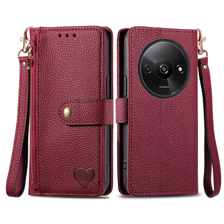 Para Xiaomi Redmi A3 / Poco C61 4G Case RFID Blocking Zipper Wallet Leather Flip Phone Cover - Vinho Tinto