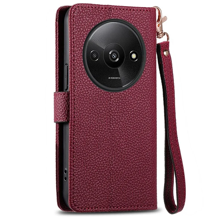 Para Xiaomi Redmi A3 / Poco C61 4G Case RFID Blocking Zipper Wallet Leather Flip Phone Cover - Vinho Tinto