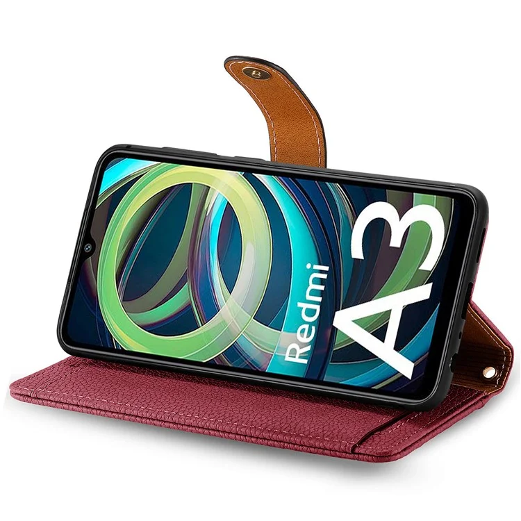 Para Xiaomi Redmi A3 / Poco C61 4G Case RFID Blocking Zipper Wallet Leather Flip Phone Cover - Vinho Tinto