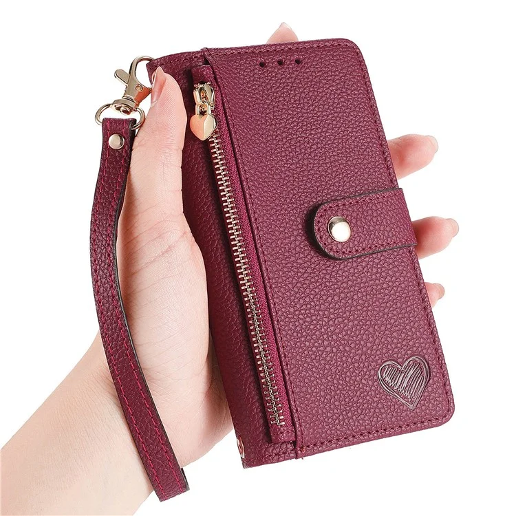 Para Xiaomi Redmi A3 / Poco C61 4G Case RFID Blocking Zipper Wallet Leather Flip Phone Cover - Vinho Tinto