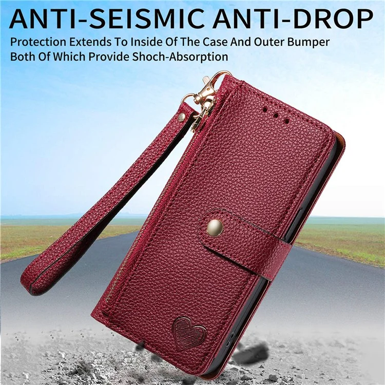 Para Xiaomi Redmi A3 / Poco C61 4G Case RFID Blocking Zipper Wallet Leather Flip Phone Cover - Vinho Tinto