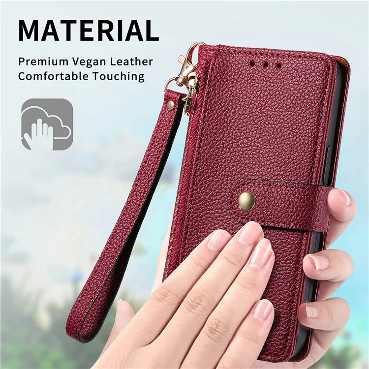 Para Xiaomi Redmi A3 / Poco C61 4G Case RFID Blocking Zipper Wallet Leather Flip Phone Cover - Vinho Tinto