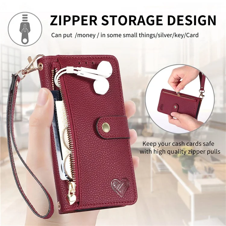 Para Xiaomi Redmi A3 / Poco C61 4G Case RFID Blocking Zipper Wallet Leather Flip Phone Cover - Vinho Tinto
