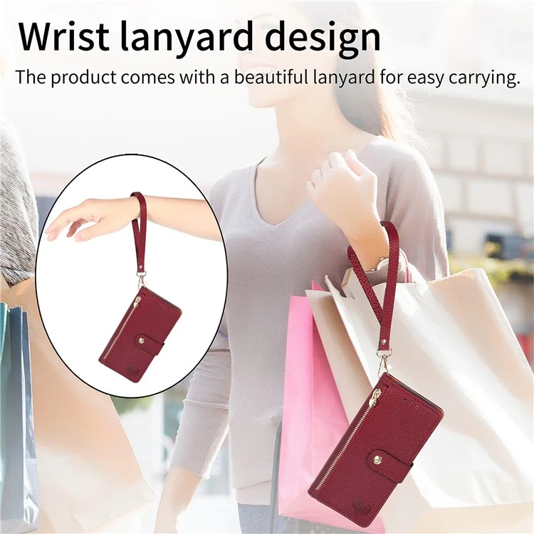 Para Xiaomi Redmi A3 / Poco C61 4G Case RFID Blocking Zipper Wallet Leather Flip Phone Cover - Vinho Tinto
