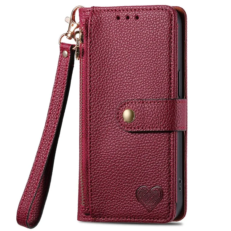 Para Xiaomi Redmi A3 / Poco C61 4G Case RFID Blocking Zipper Wallet Leather Flip Phone Cover - Vinho Tinto