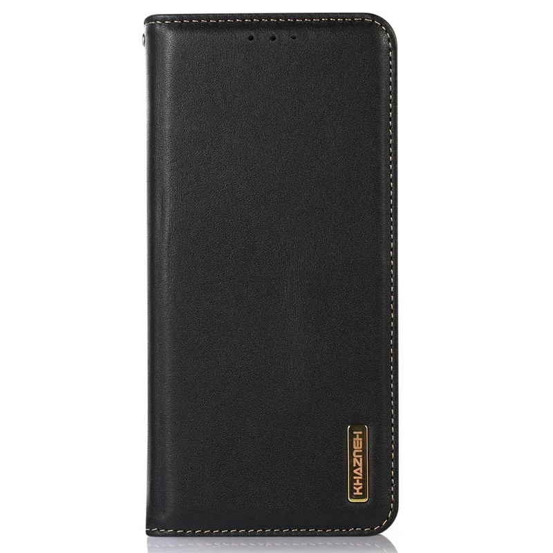 KHAZNEH For Google Pixel 10 Pro XL / 9 Pro XL Case RFID Blocking Genuine Cow Leather Wallet Phone Cover - Black