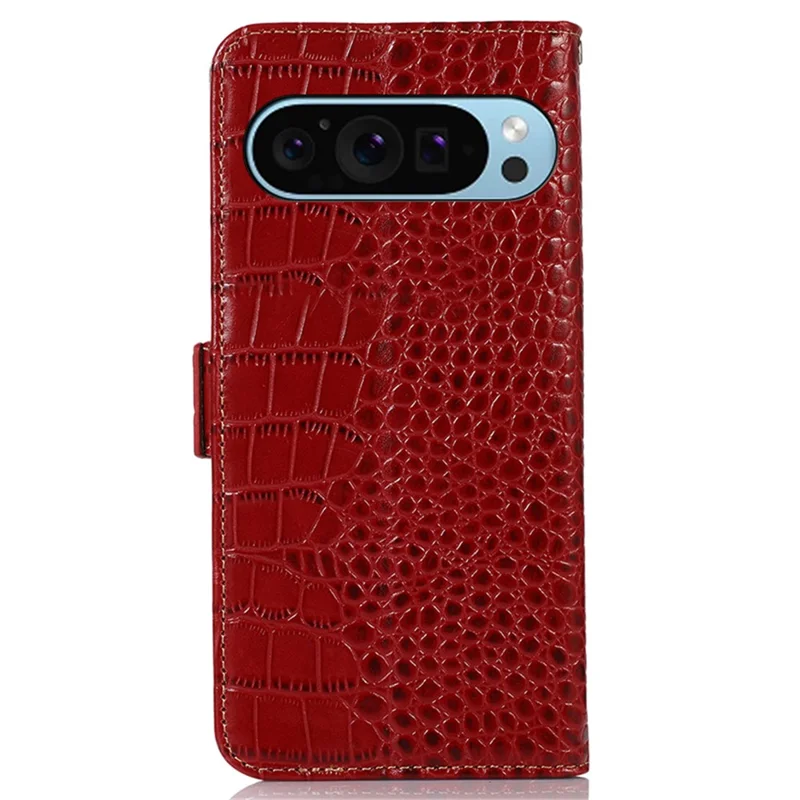 For Google Pixel 10 Pro / 10 / 9 Pro / 9 Magnetic Case Crocodile Texture RFID Blocking Wallet Phone Cover - Red