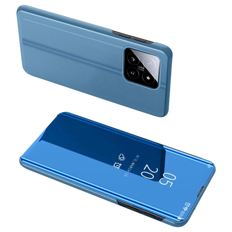For Xiaomi 14 Case Leather+PC Stand View Window Cell Phone Cover - Blue