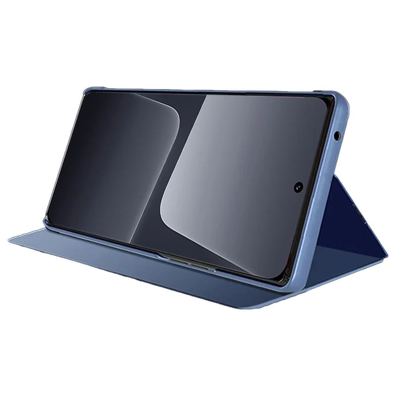 For Xiaomi 14 Case Leather+PC Stand View Window Cell Phone Cover - Purple  /  Blue