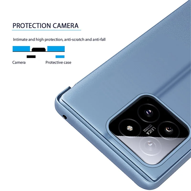 For Xiaomi 14 Case Leather+PC Stand View Window Cell Phone Cover - Purple  /  Blue