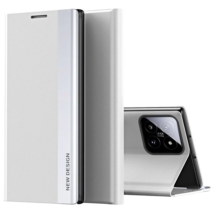 For Xiaomi 14 Pro Stand Case Drop-Proof PC+Leather Phone Guard Cover - White