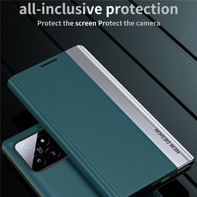For Xiaomi 14 Pro Stand Case Drop-Proof PC+Leather Phone Guard Cover - White