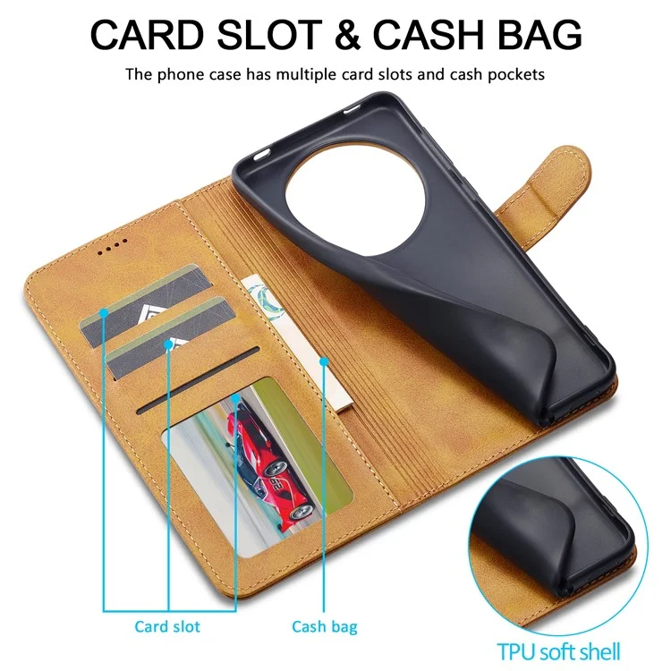 LC.IMEEKE para Xiaomi Redmi A3 / Poco C61 4G Capa de Textura de Bezerro Flip Stand Resistente a Choques Capa de Telefone - Amarelo