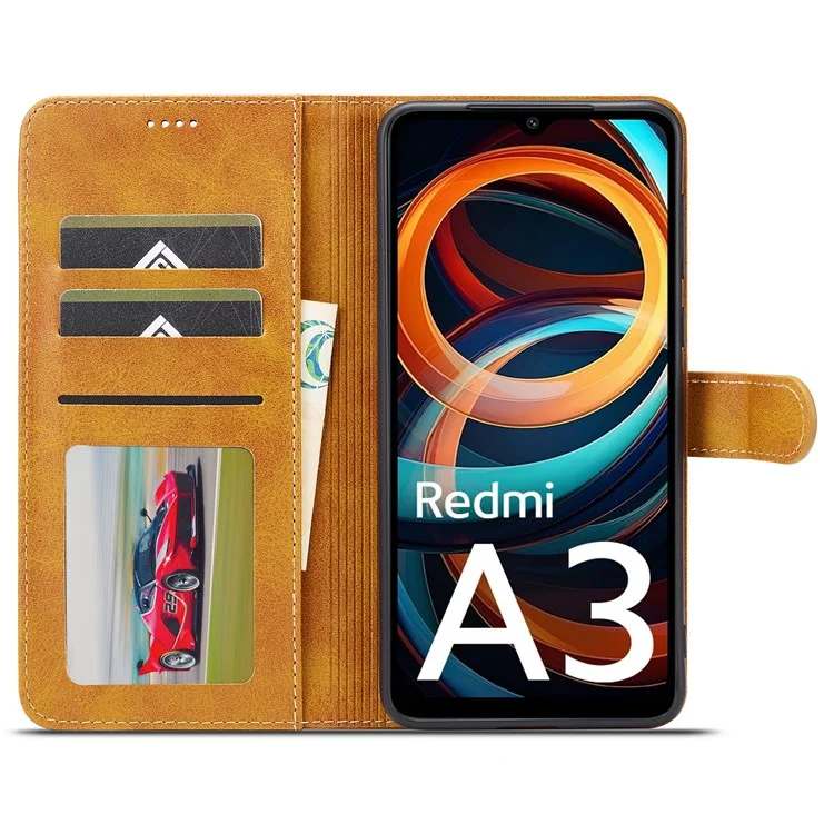 LC.IMEEKE para Xiaomi Redmi A3 / Poco C61 4G Capa de Textura de Bezerro Flip Stand Resistente a Choques Capa de Telefone - Amarelo