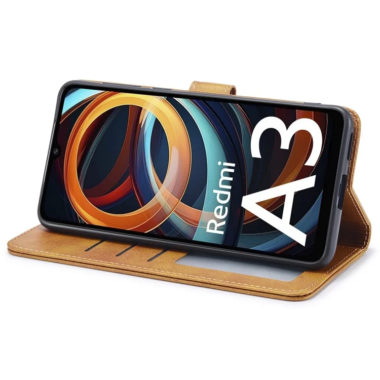 LC.IMEEKE para Xiaomi Redmi A3 / Poco C61 4G Capa de Textura de Bezerro Flip Stand Resistente a Choques Capa de Telefone - Amarelo
