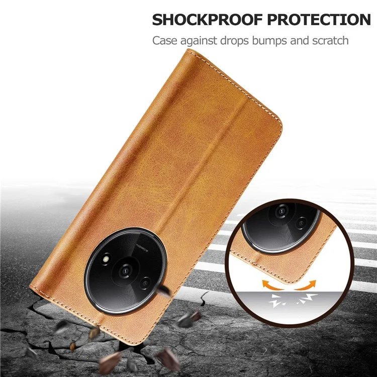 LC.IMEEKE para Xiaomi Redmi A3 / Poco C61 4G Capa de Textura de Bezerro Flip Stand Resistente a Choques Capa de Telefone - Amarelo