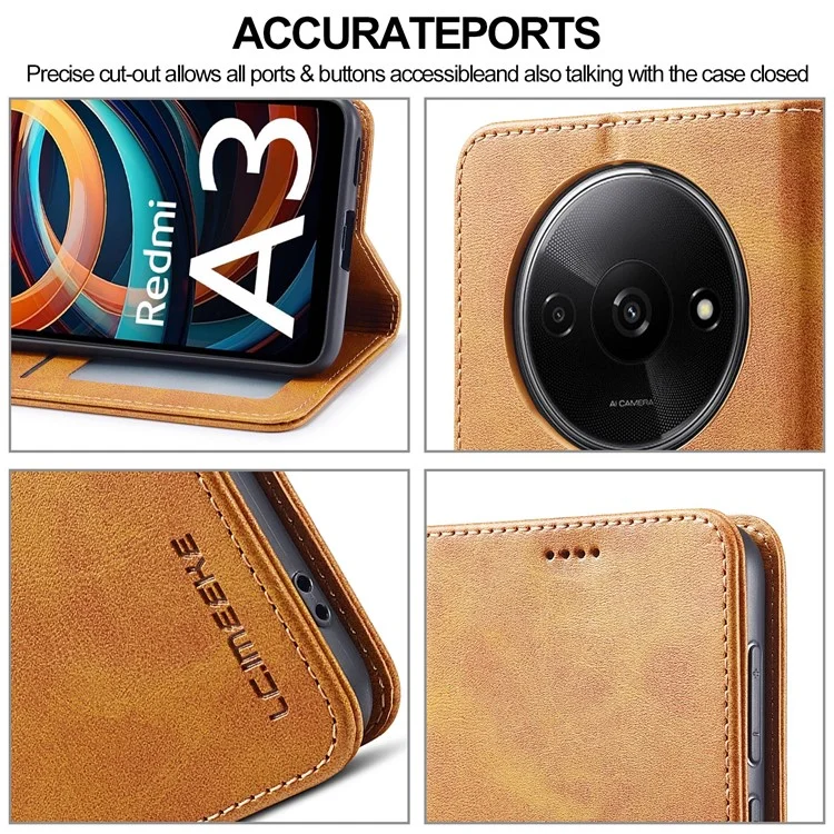 LC.IMEEKE para Xiaomi Redmi A3 / Poco C61 4G Capa de Textura de Bezerro Flip Stand Resistente a Choques Capa de Telefone - Amarelo