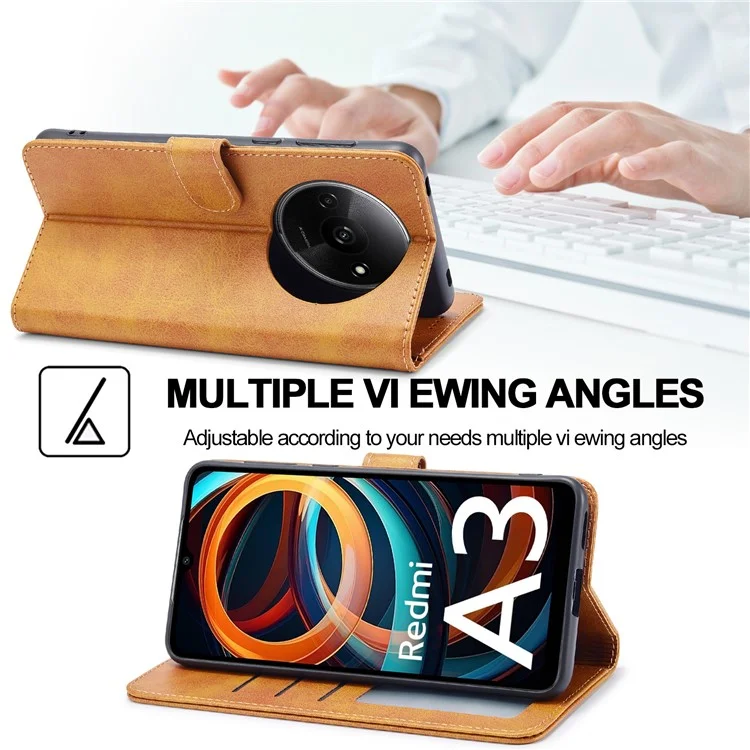 LC.IMEEKE para Xiaomi Redmi A3 / Poco C61 4G Capa de Textura de Bezerro Flip Stand Resistente a Choques Capa de Telefone - Amarelo