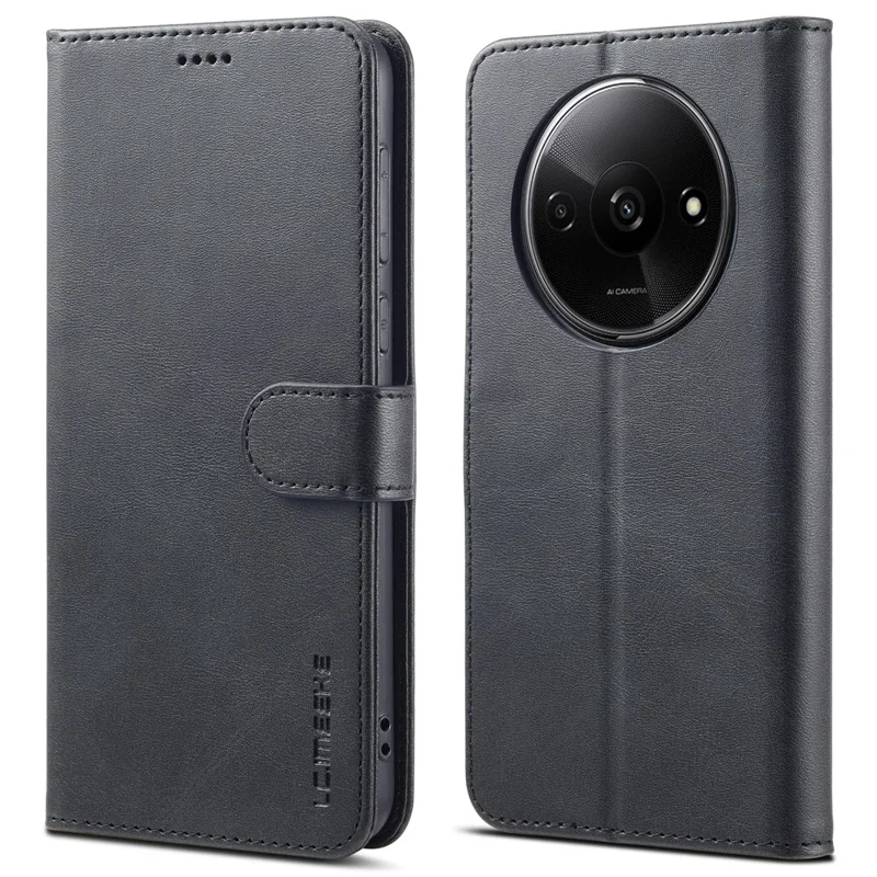 LC.IMEEKE til Xiaomi Redmi A3 / Poco C61 4G Taske med Kalvlæderstruktur Flip Stående Stødfast Telefonbeskyttelse - Sort