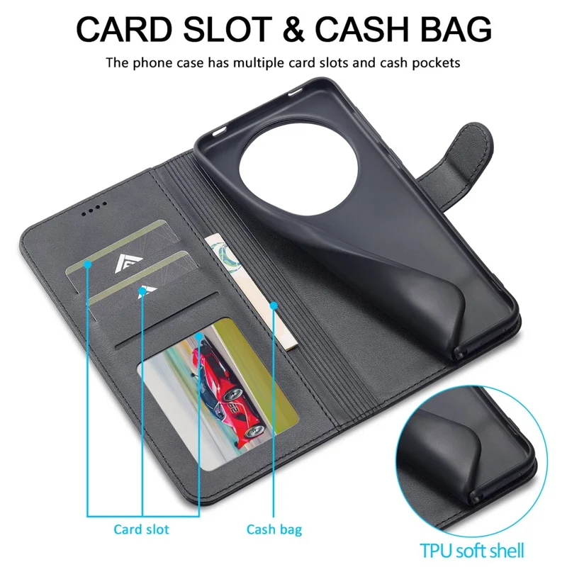 LC.IMEEKE til Xiaomi Redmi A3 / Poco C61 4G Taske med Kalvlæderstruktur Flip Stående Stødfast Telefonbeskyttelse - Sort