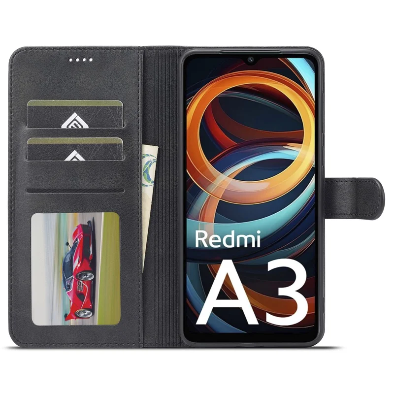 LC.IMEEKE til Xiaomi Redmi A3 / Poco C61 4G Taske med Kalvlæderstruktur Flip Stående Stødfast Telefonbeskyttelse - Sort