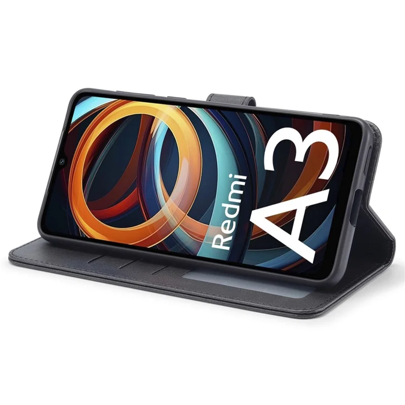 LC.IMEEKE til Xiaomi Redmi A3 / Poco C61 4G Taske med Kalvlæderstruktur Flip Stående Stødfast Telefonbeskyttelse - Sort