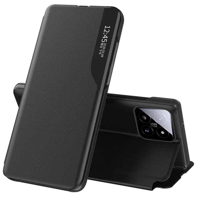 Para Xiaomi 14 Caso View Window PU Leather Flip Phone Cover - Preto